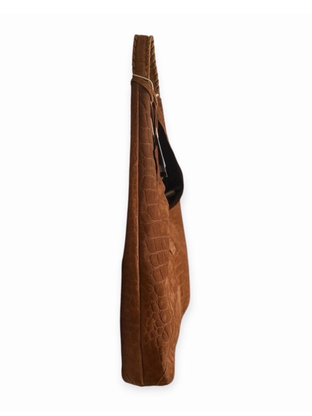 NWT! Haute Hippie Triangle Suede Brown Croc Embossed Hobo Shoulder Bag - Picture 3 of 7